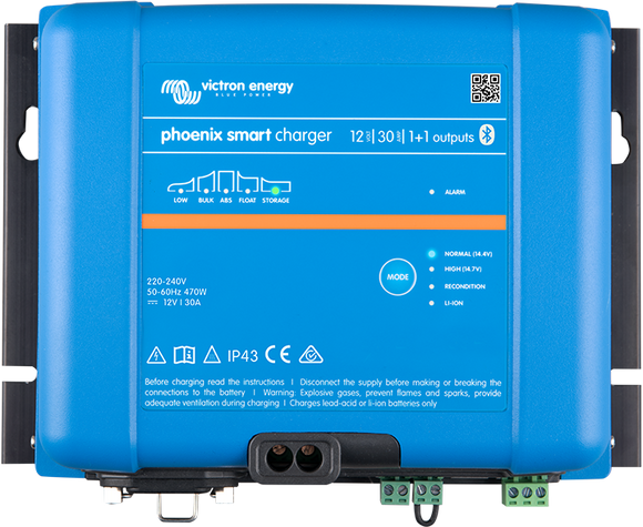 Victron Energy PSC123053085 - Phoenix Smart IP43 Charger 12/30 (3), batteriladdare 12V/30A, 3 utgångar - Bluetooth (ink 230V kabel) - Offgridlagret.se